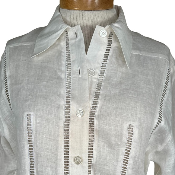 Claudio of Paris Punch Women’s Ivory Linen Blouse Crochet Detail Fr Size 1 - Picture 2 of 16
